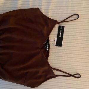 Fashion Nova Brown Silk Top Size Large